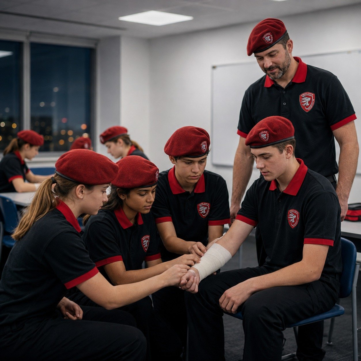 Ranger Cadets practising first aid together during a training session